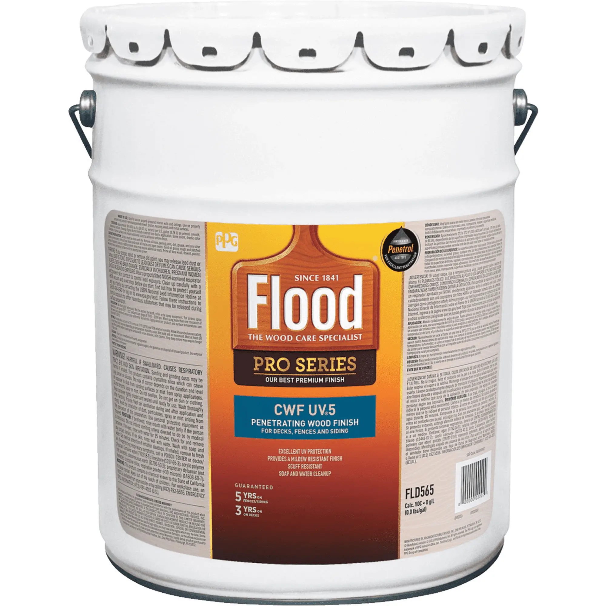 Pallet (36 ct) of 5 Gal Flood FLD566 Cedar CWF‐UV5 Clear Wood Finish