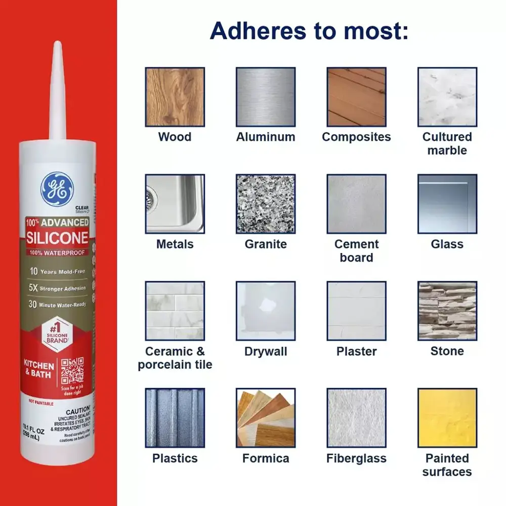 12 Pack of 10.1 Oz GE 2812562 Clear Silicone 2 Advanced Kitchen and Bath Sealant - Image 4
