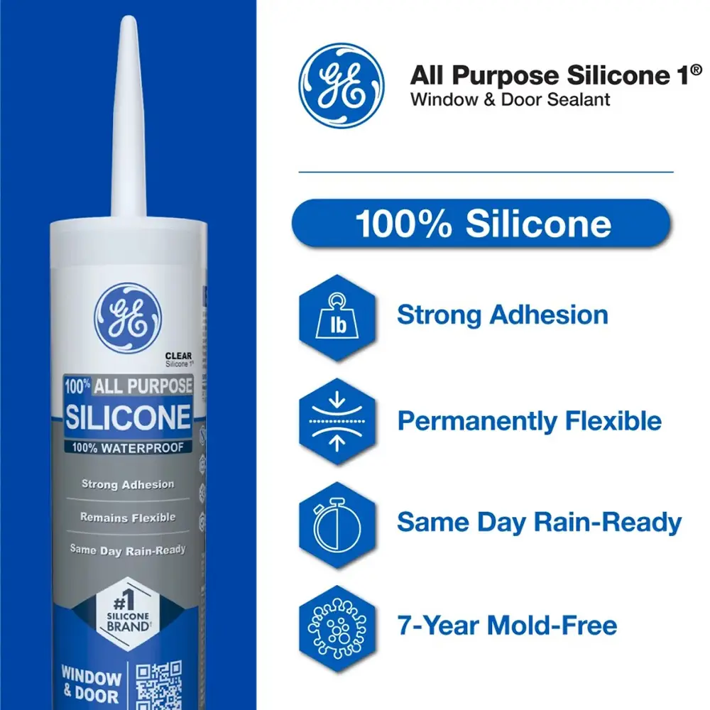 12 Pack of 10.1 Oz GE 2795576 Clear Silicone 1 All Purpose Window and Door Sealant - Image 2