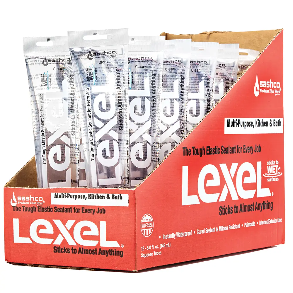 12‐Pack of 5.5 Oz Sashco 13013 Clear Lexel Synthetic Rubber