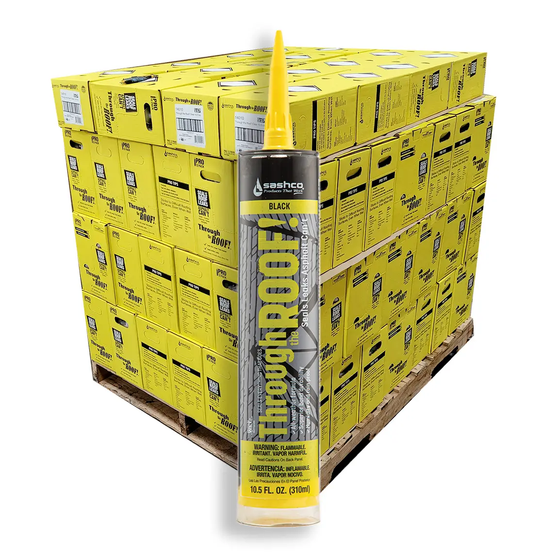Pallet (1500 ct) of 10.5 Oz. Sashco 14065 Black Through the ROOF! Ultra‐Elastic Sealant, Low VOC