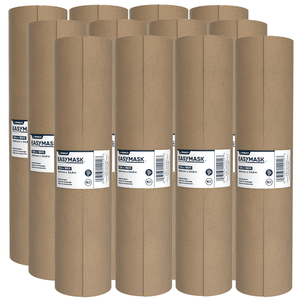 12‐Rolls of 12”x 180’ Trimaco GP12 Easy Mask Brown General Purpose Masking Paper