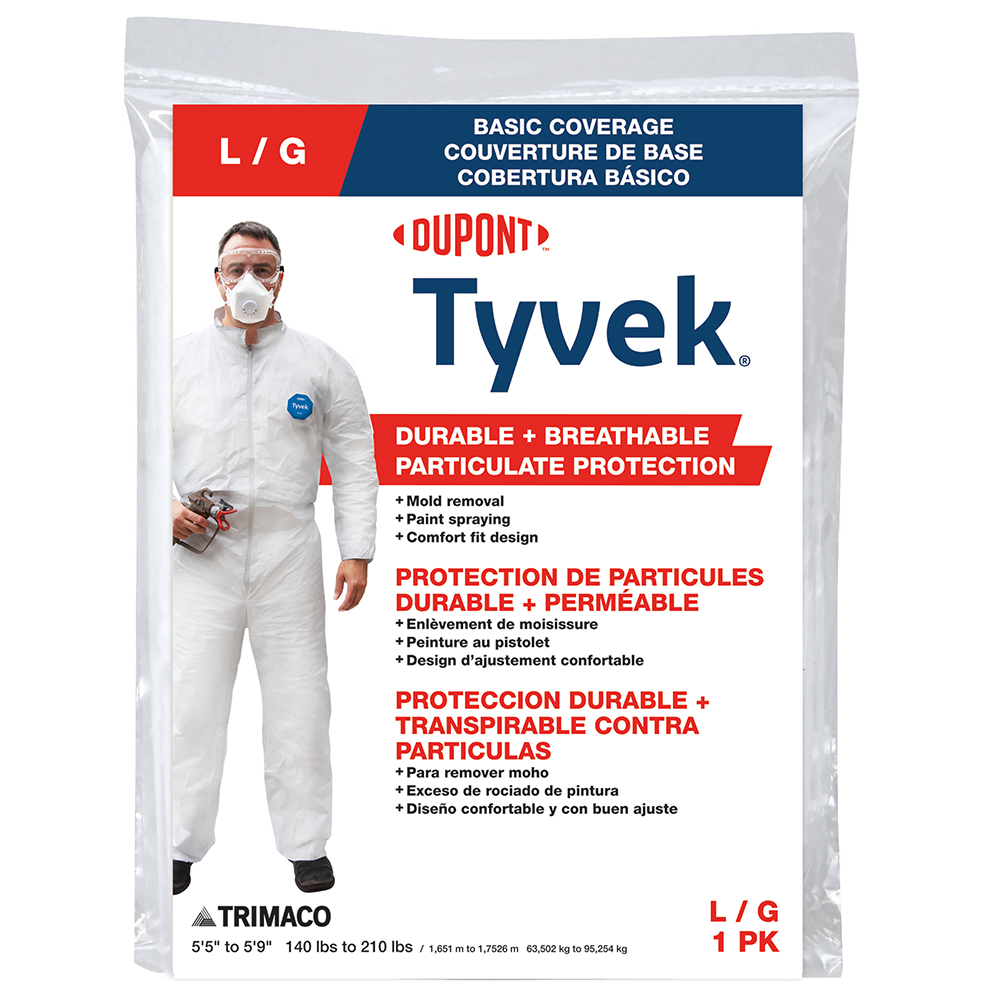 Large Trimaco 14122 DuPont, Tyvek Disposable Coverall with No Elastic