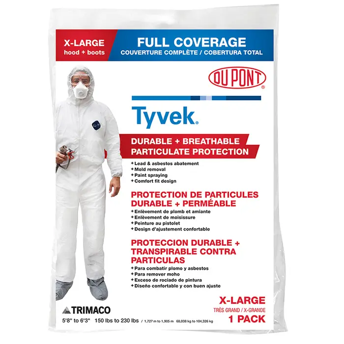 X‐Large Trimaco 141232 DuPont, Tyvek Disposable Coverall with Hood & Boots