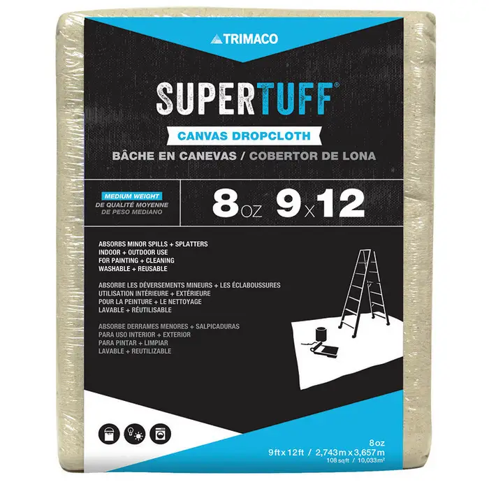 Pallet (96 ct) of 9’ x 12’ Trimaco 5891 SuperTuff Canvas Dropcloth, 8‐Ounce Premium