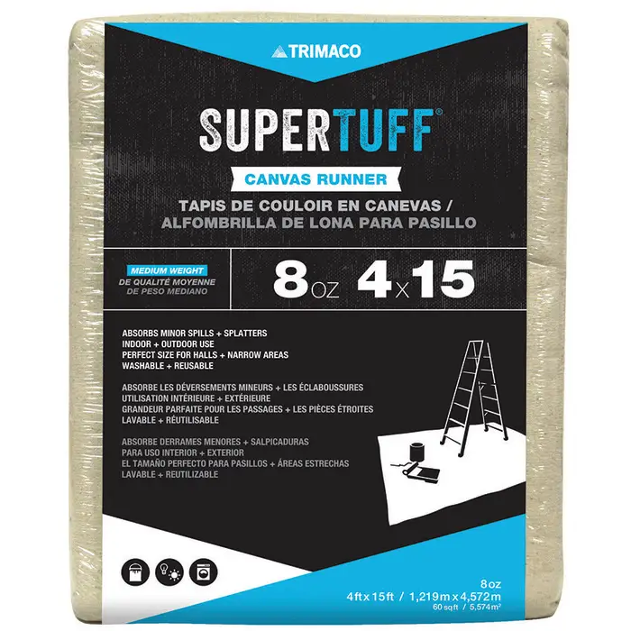 4′ x 15′ Trimaco 58908 Supertuff Canvas Dropcloth, 8-Ounce Premium