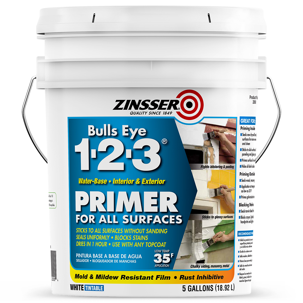 5 Gal Zinsser 02000 White Bulls Eye 1-2-3 Water-Based Stain Blocking Primer/Sealer