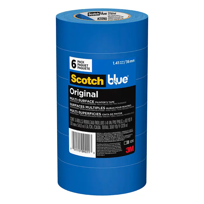 6‐Rolls of 1.41” x 60 Yds 3M 2090‐36QC6 ScotchBlue Blue Original Multi‐Surface Painter’s Tape, 1 Contractor Pack