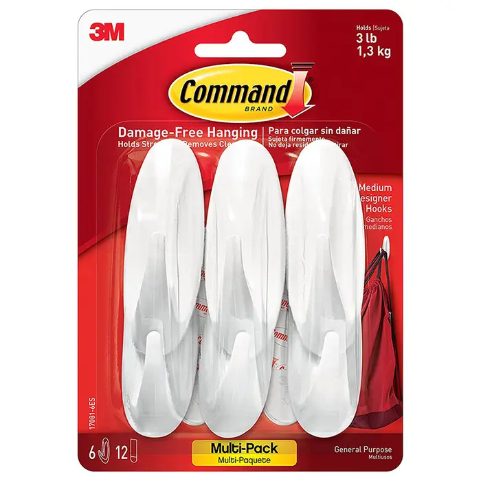 Medium 3M 17081VP-6ES White Command Bath Designer Hooks, Value Pack