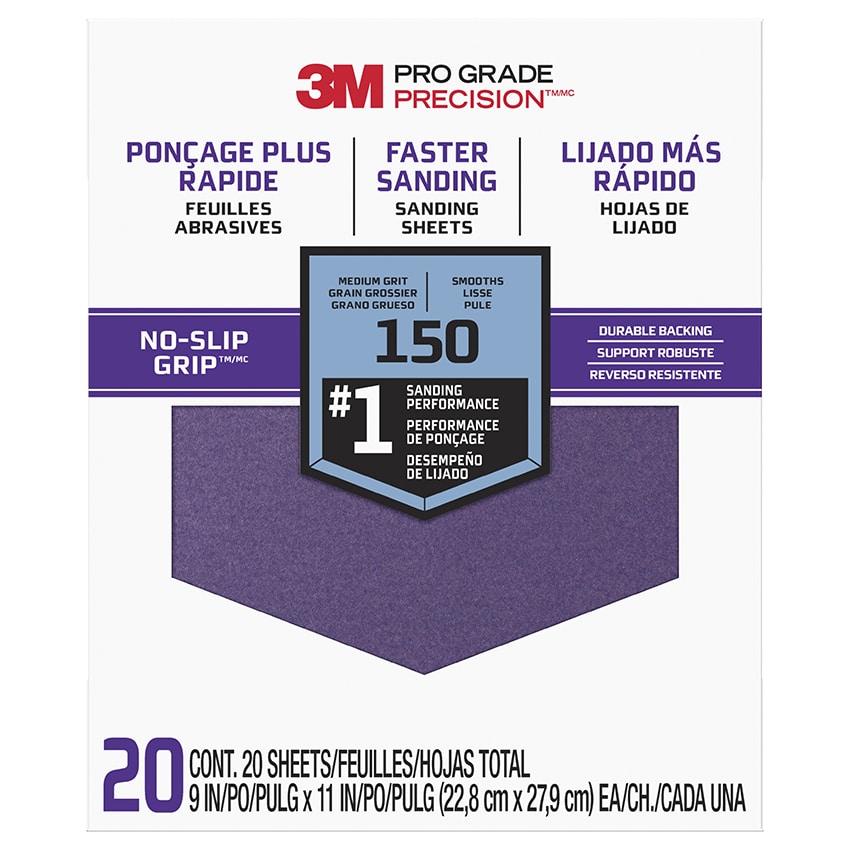 10-Pack of 9" x 11" 3M SHCP150-PGP20T Pro Grade Precision Faster Sanding, Sanding Sheets, 150-Grit Medium, 20-Sheets-Per-Pack (200 Sheets)