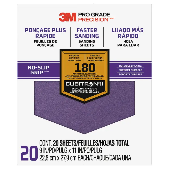 9″ x 11″ 3M SHCP180-PGP20T Pro Grade Precision Faster Sanding, Sanding Sheets, 180-Grit Fine, 20-Pack