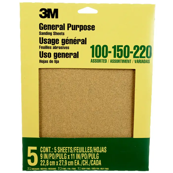 9″ x 11″ 3M 9005 Sand-Pak Production Sanding Sheet, Assorted Grits, 5-Pack