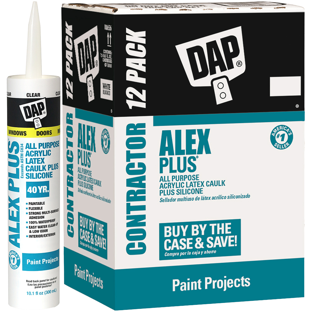 12 Pack of 10.1 Oz Dap 18071 Clear Alex Plus All-Purpose Siliconized Acrylic Latex Caulk