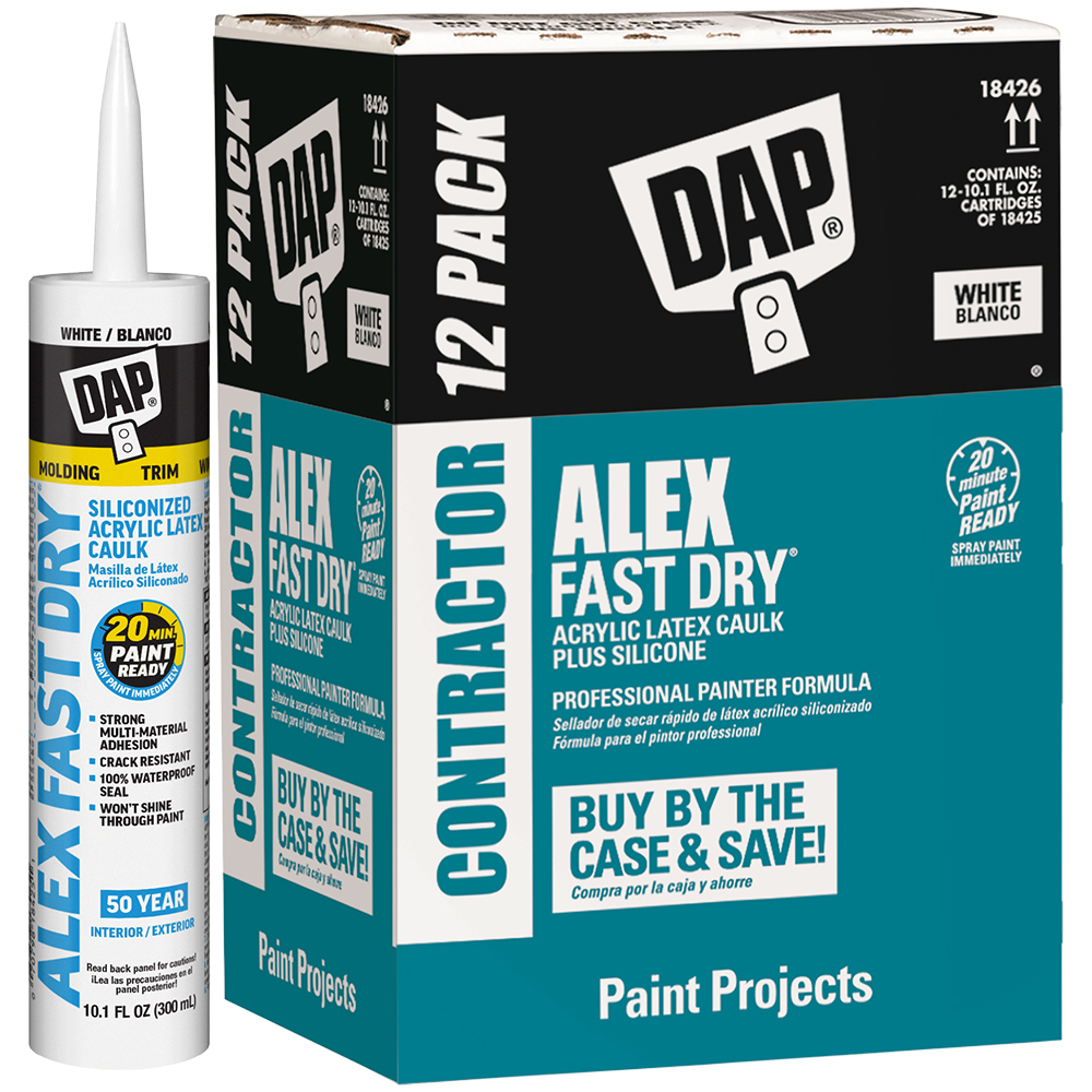 12 Pack of 10.1 Oz Dap 18425 White Alex Fast Dry Siliconized Acrylic Latex Caulk