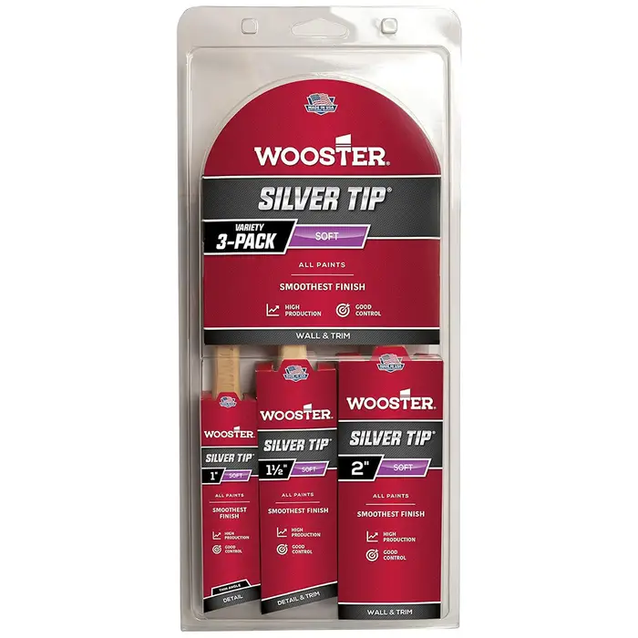 Wooster 5229 Silver Tip Silver Tip CT Polyester Brush Assortment Set, 3‐Pack
