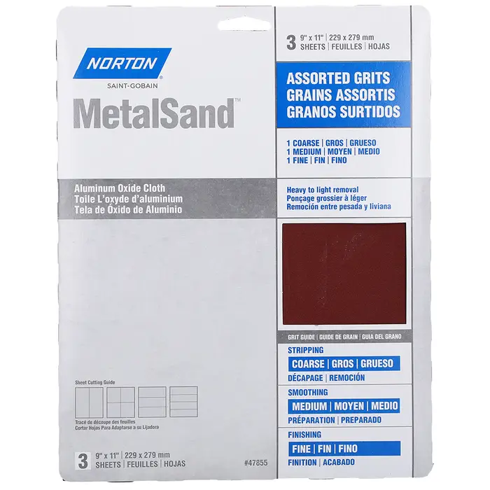 9″ x 11″ Norton 47855 MetalSand Emery Cloth Sanding Sheet Assorted Handy-Pack
