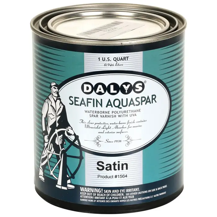 6‐Pack of 1 Qt Daly’s 1564 Clear SeaFin AquaSpar Waterborne Polyurethane Spar Varnish with UVA, Satin