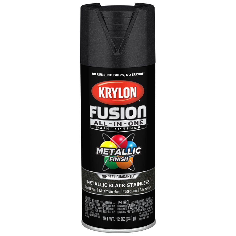 Pallet (936 ct) of 12 Oz Krylon K02790007 Black Stainless Fusion All‐In‐One Paint & Primer Spray Paint, Metallic