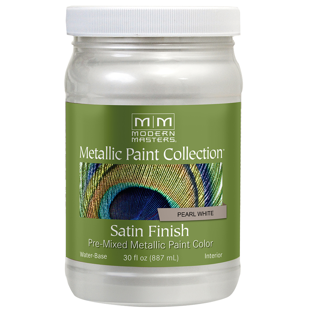 4‐Pack of 30 Oz Modern Masters ME196 Pearl White Metallic Paint Collection, Satin Water‐Based Decorative Metallic Paint