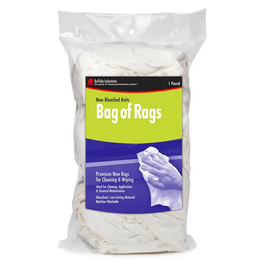 1 Lb Buffalo 60200 White New Bleached Knit Professional Grade Cloth Rags, Bagged