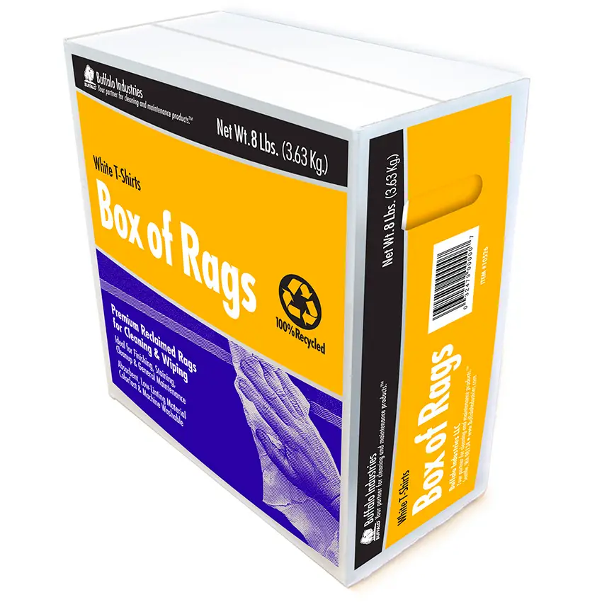 Pallet (63 ct) of 8 Lb Buffalo 10526 White Recycled T-Shirt Wipers Cloth Rags, Boxed