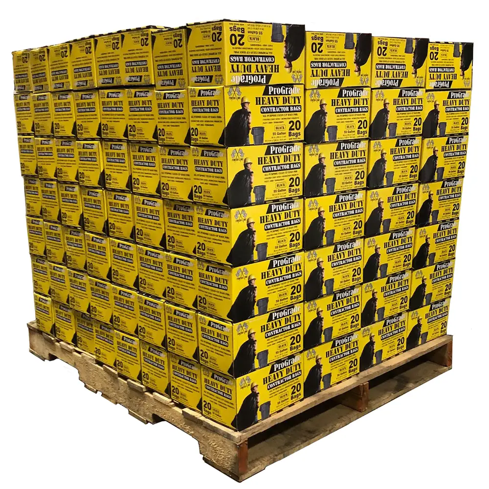 Pallet (224 ct) of 55-Gal IPS 13-11109 Black ProGrade Heavy Duty Contractor Bags, 20-Count