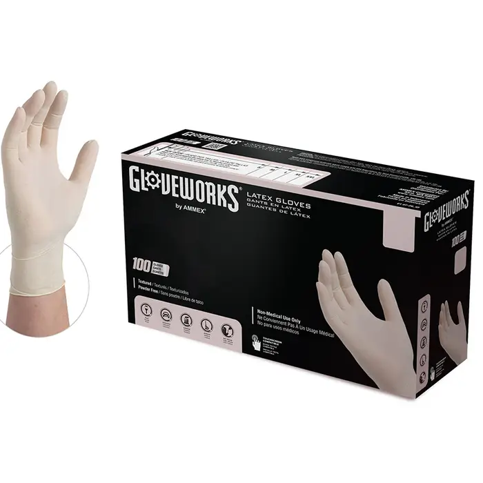 X-Large Ammex TLF48100 Ivory Gloveworks Latex Industrial Powder Free Disposable Gloves, 5-Mil, 100-Pack